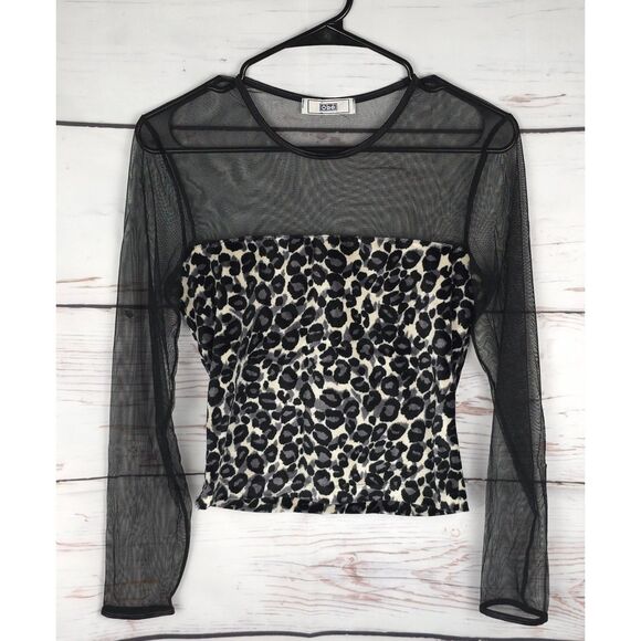 Obe Tops - OBE Y2K Leopard Velvet‎ Mesh Top Blouse Shirt Mall Goth Grunge Dark 2000s Shirt
